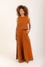 calça 100% linho pantalona agafay terracota