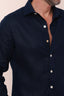 camisa 100% linho manga longa zeus marinho