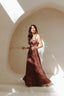 vestido frente única longo destino marrom