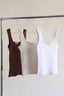 Kit 3 regatas flow marrom, natural e branca