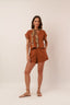 short 100% linho essência da manhã terracota