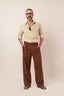 calça 100% linho com cinto zeus marrom